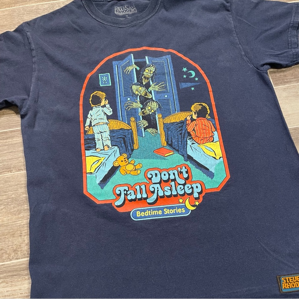 Steven Rhodes Don’t Fall Asleep Bedtime Stories T Shirt Navy Blue